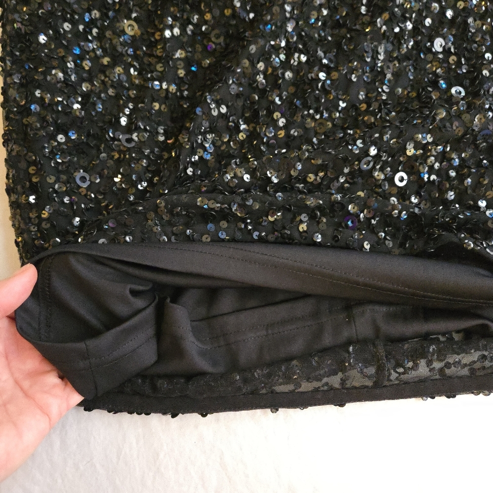 Adrianna Papell Black Sequin Off-Shoulder Midi Evening Party Dress MI3 - Picture 8 of 16